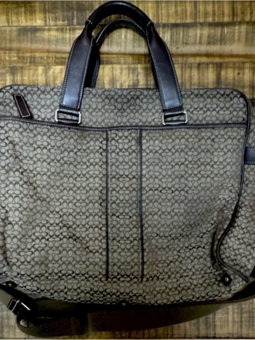 Coach Brown Signature Canvas Laptop Tote with Dark Leather Trim